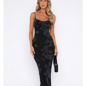 White Fox “I don’t miss you” maxi dress noir rose NWT